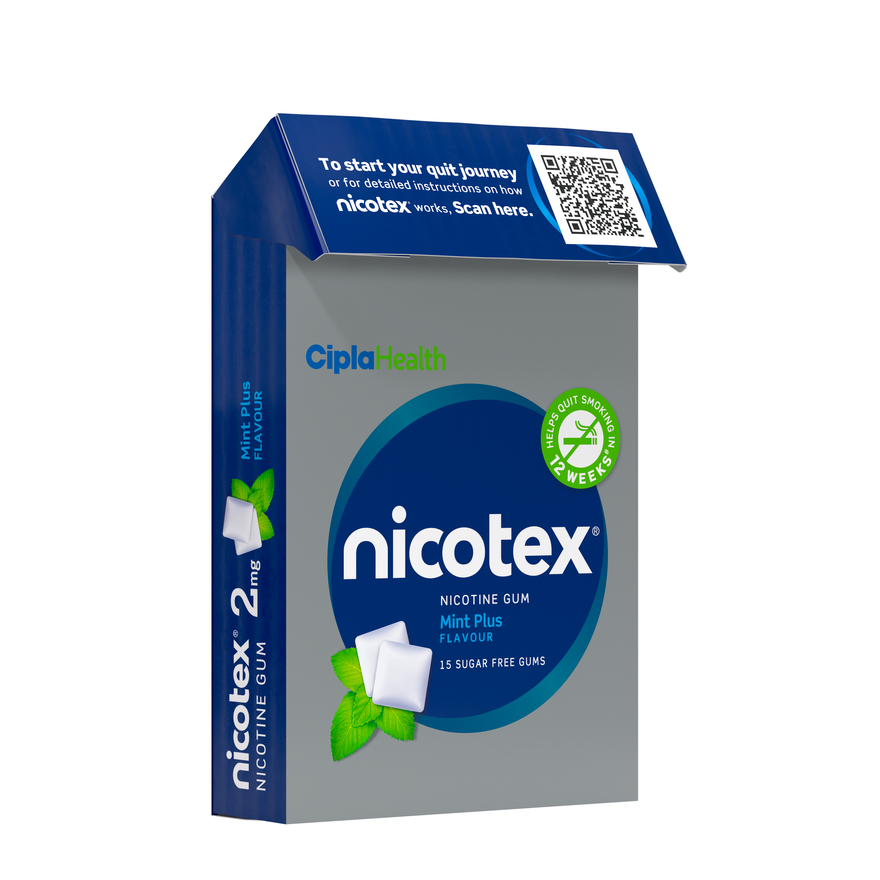 Nicotex gums, 2mg, Mint Plus - fliptop carton, 15 gums