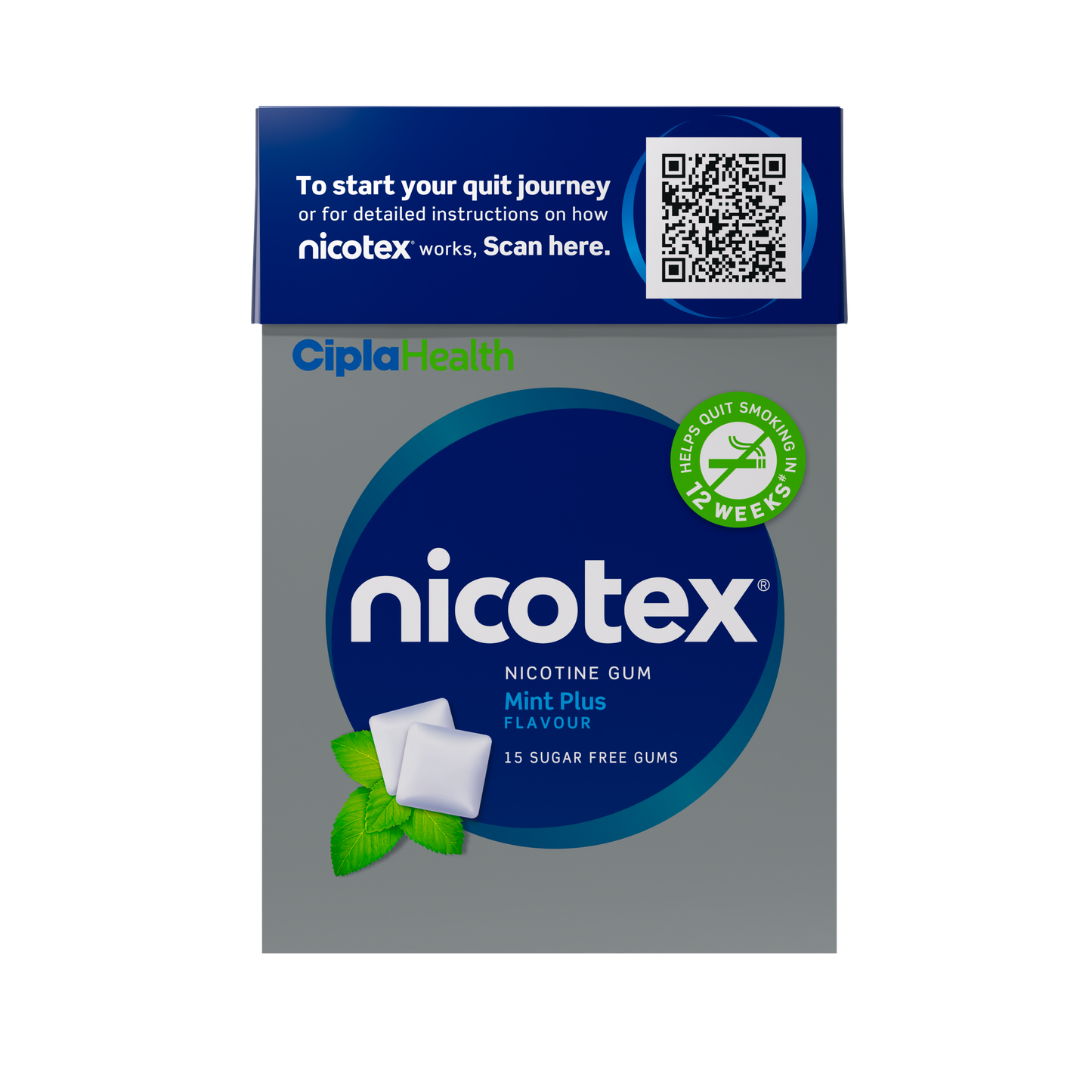 Nicotex gums, 2mg, Mint Plus - fliptop carton, 15 gums