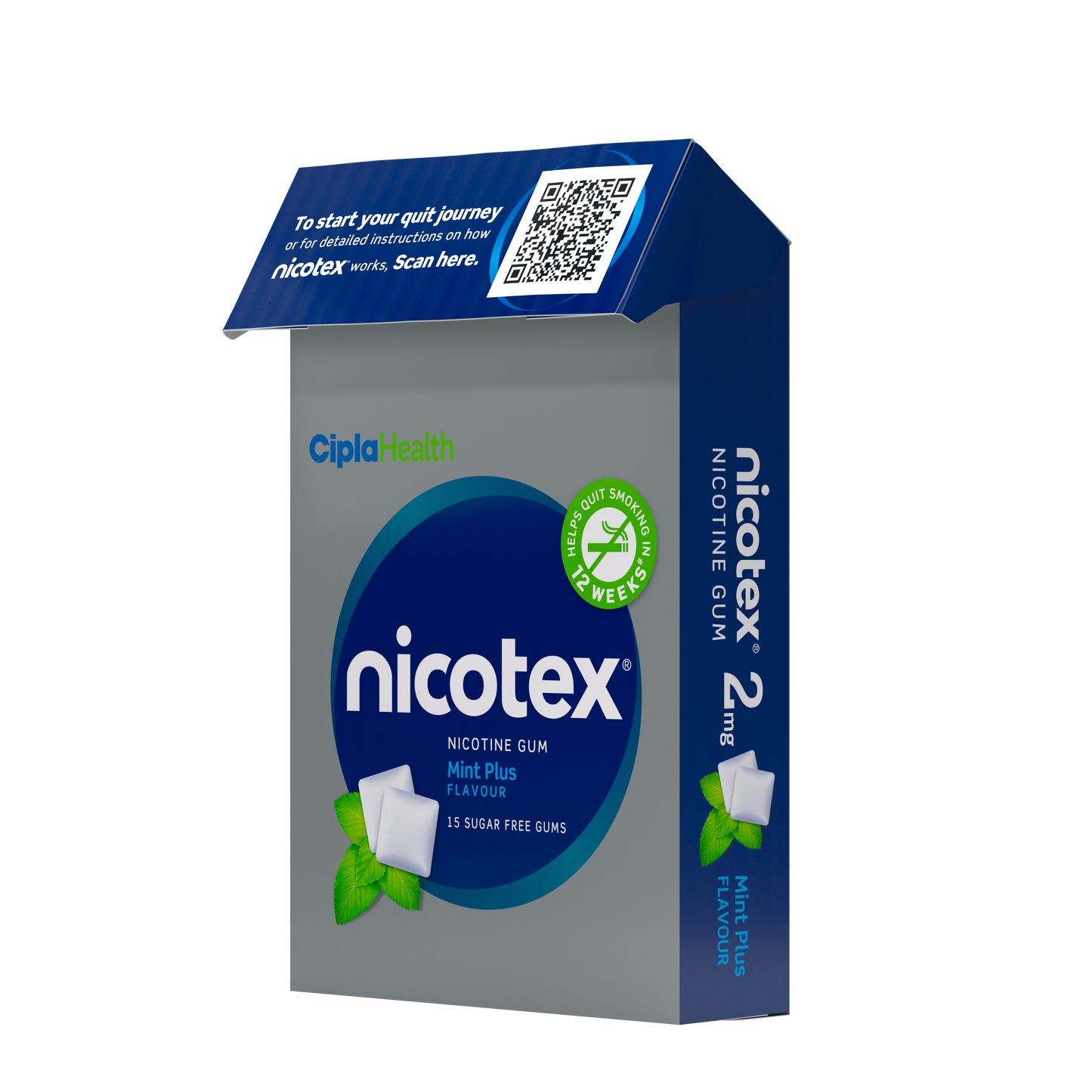 Nicotex gums, 2mg, Mint Plus - fliptop carton, 15 gums